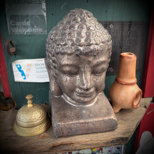 Bronze Glazed Buddha Bust Statue 8in