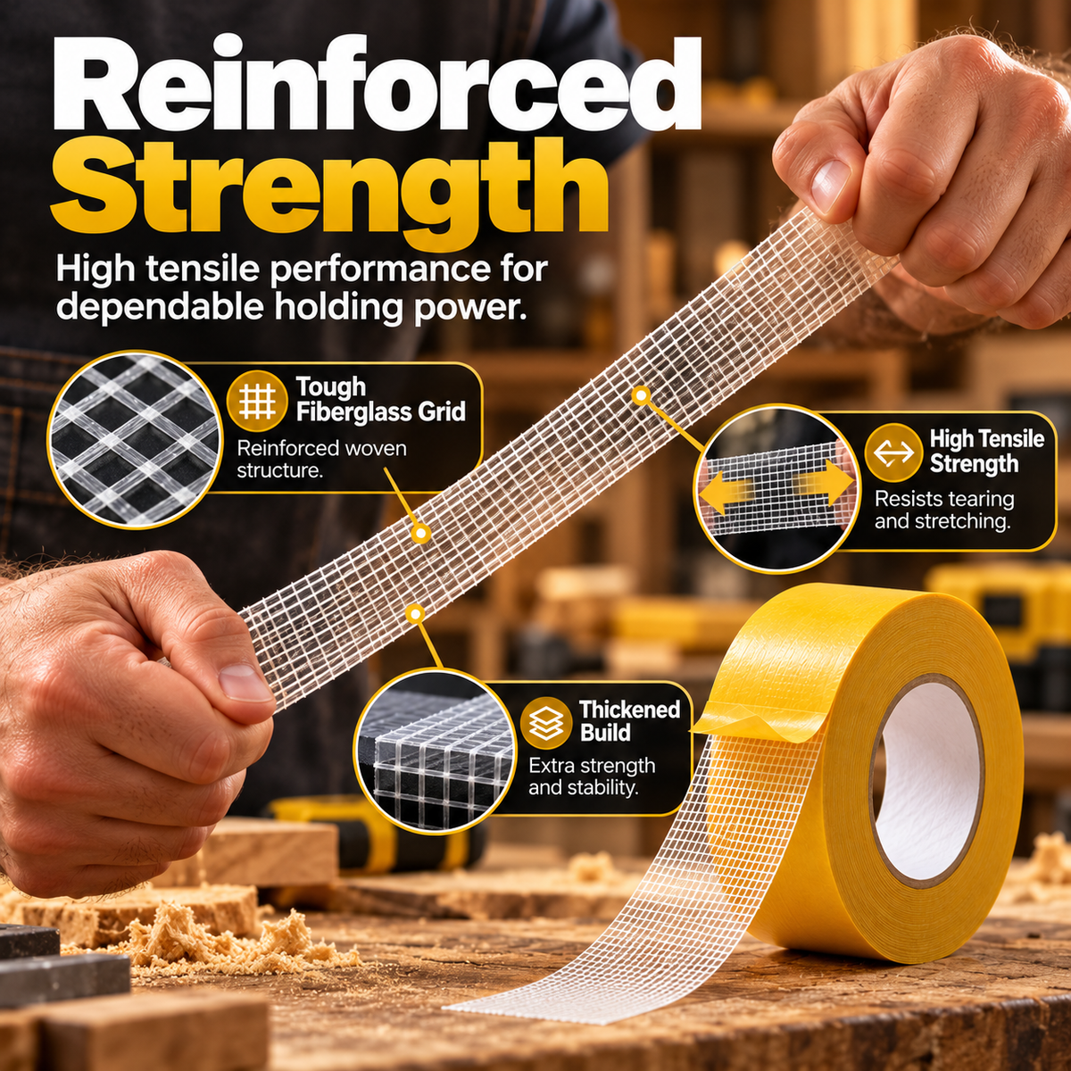 UltraGrip Double-Sided Mounting Tape – Heavy Duty Mesh Adhesive Tape for Home, Office & DIY Projects