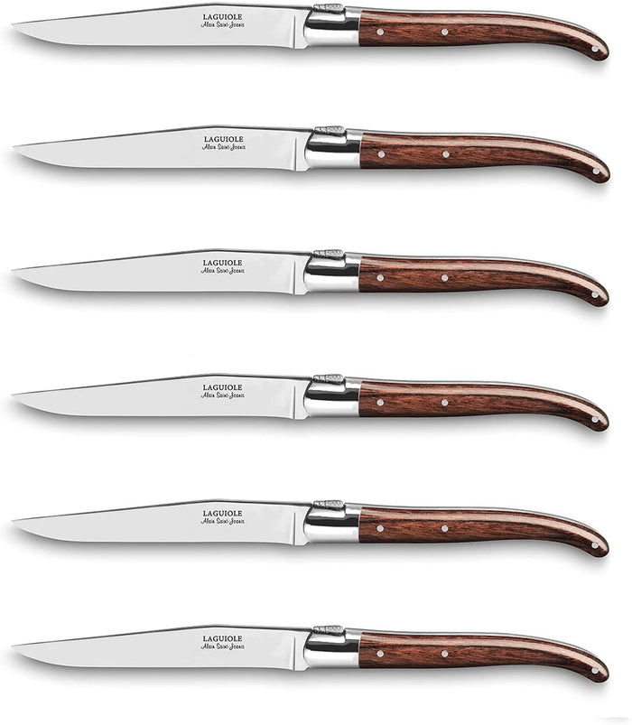ALAIN SAINT-JOANIS Laguiole Steak Knives with Rio Wood Handles - Boxed Set of 6