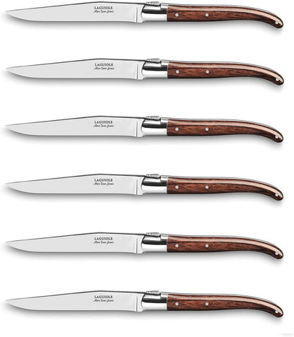 ALAIN SAINT-JOANIS Laguiole Steak Knives with Rio Wood Handles - Boxed Set of 6