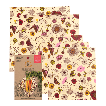 Assorted 5 Pack Bee's Wrap Vegan Meadow Magic