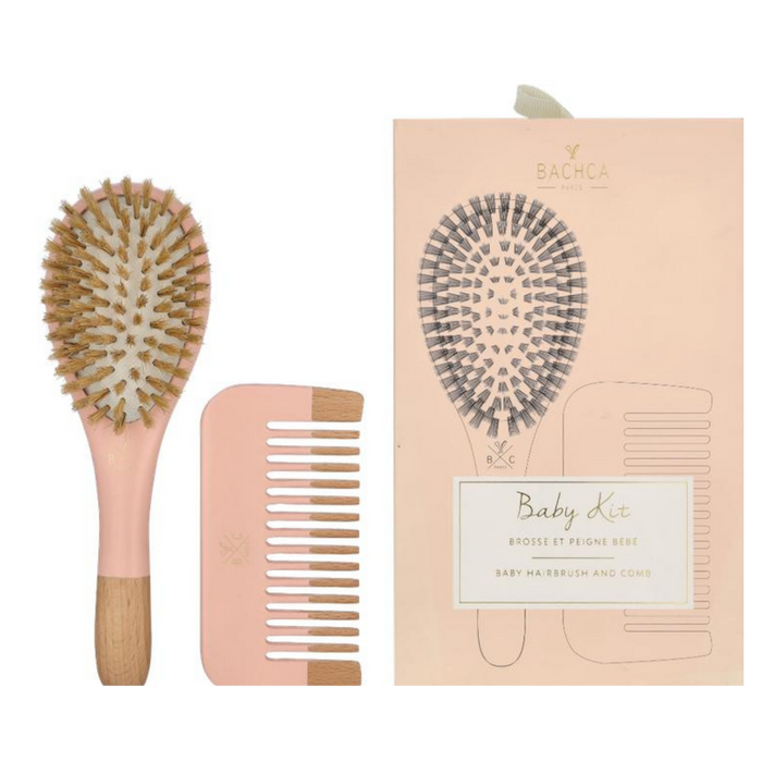 Baby Haircare Baby Shower Gift Set – Soft Boar Bristle Brush & Beechwood Comb, Gentle Newborn Hair Care (Pink)