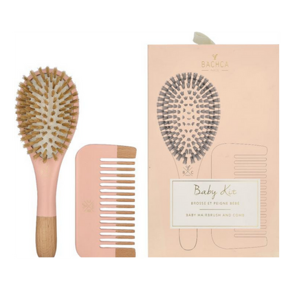 Baby Haircare Baby Shower Gift Set – Soft Boar Bristle Brush & Beechwood Comb, Gentle Newborn Hair Care (Pink)