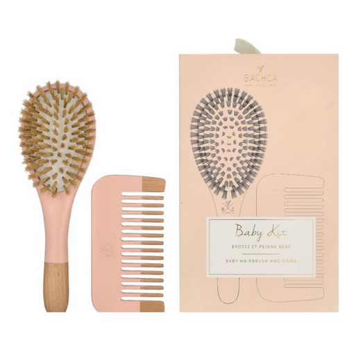 Baby Haircare Baby Shower Gift Set – Soft Boar Bristle Brush & Beechwood Comb, Gentle Newborn Hair Care (Pink)