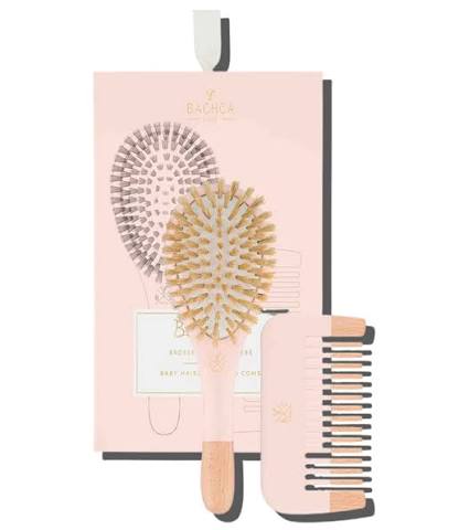 Baby Haircare Baby Shower Gift Set – Soft Boar Bristle Brush & Beechwood Comb, Gentle Newborn Hair Care (Pink)