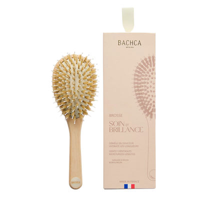 Bachca Care & Shine Hair Brush – Boar Bristles & Nylon Pins Detangling Brush for Shine & Frizz Control – Small (18.5cm) France 🇫🇷
