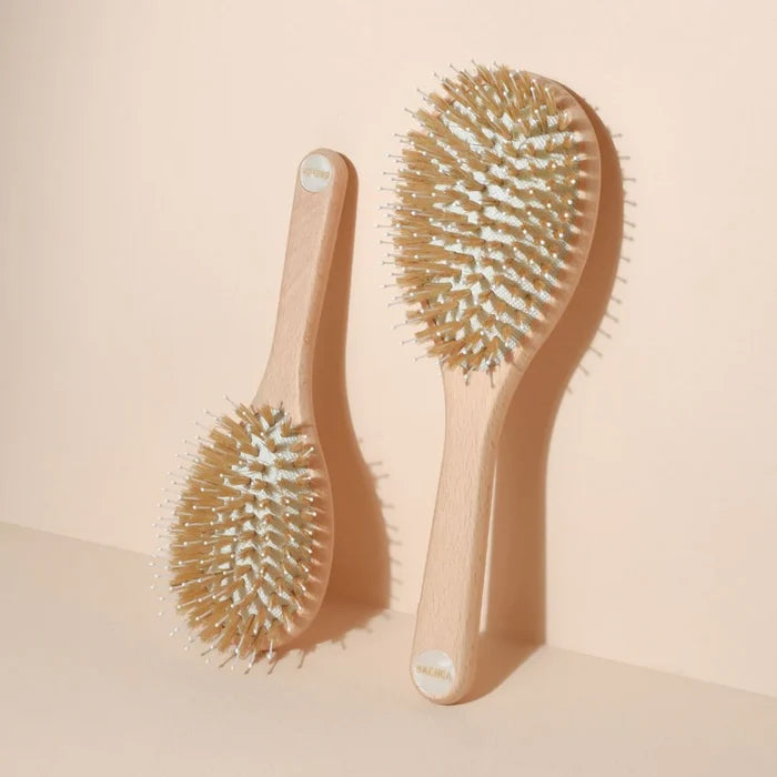 Bachca Care & Shine Hair Brush – Boar Bristles & Nylon Pins Detangling Brush for Shine & Frizz Control – Small (18.5cm) France 🇫🇷