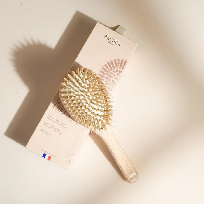 Bachca Care & Shine Hair Brush – Boar Bristles & Nylon Pins Detangling Brush for Shine & Frizz Control – Small (18.5cm) France 🇫🇷