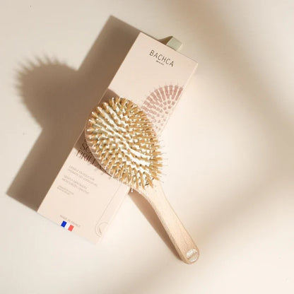 Bachca Care & Shine Hair Brush – Boar Bristles & Nylon Pins Detangling Brush for Shine & Frizz Control – Small (18.5cm) France 🇫🇷