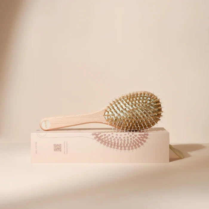 Bachca Care & Shine Hair Brush – Boar Bristles & Nylon Pins Detangling Brush for Shine & Frizz Control – Small (18.5cm) France 🇫🇷