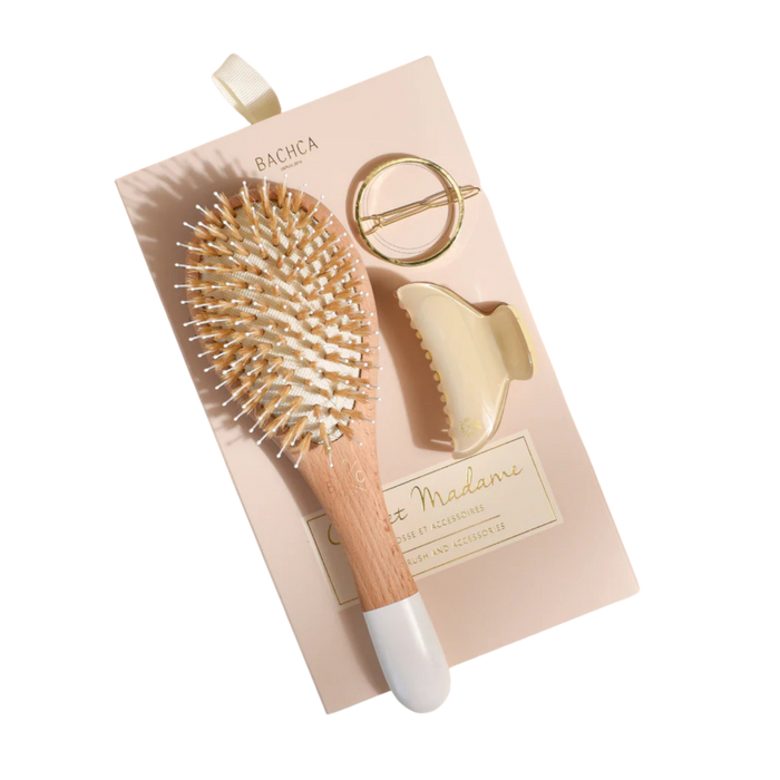 Bachca Madame Set Hair Care Gift Set – Detangling Brush Set with Claw Clip & Barrette, Hair Styling Kit for Women