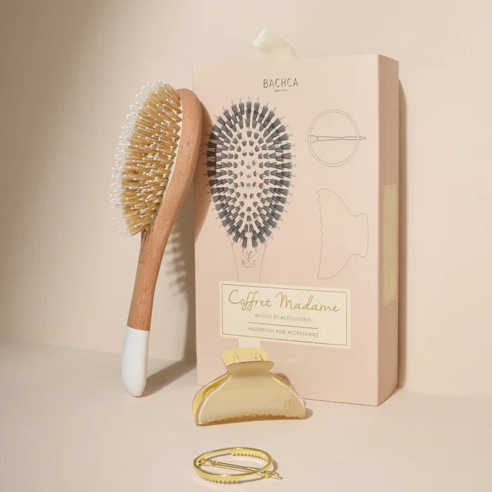Bachca Madame Set Hair Care Gift Set – Detangling Brush Set with Claw Clip & Barrette, Hair Styling Kit for Women