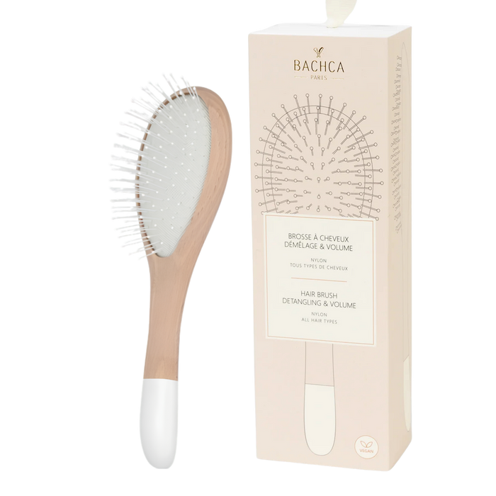 Bachca Natural Beech Wood Detangling & Volumizing Hair Brush with Flexible Nylon Pins – Large (22cm)