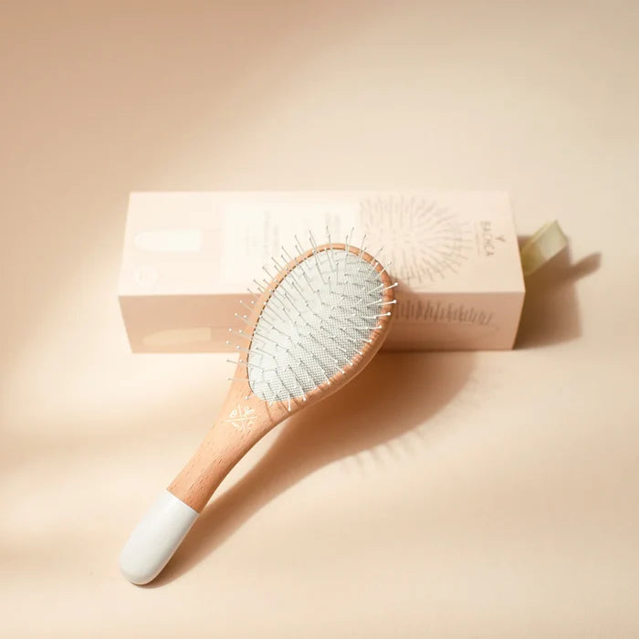 Bachca Natural Beech Wood Detangling & Volumizing Hair Brush with Flexible Nylon Pins – Large (22cm)