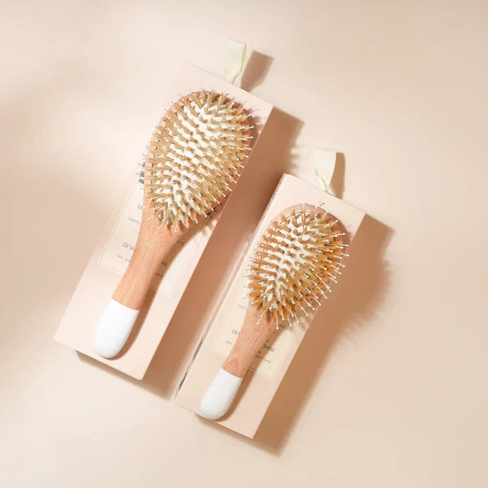 Bachca Natural Beech Wood Detangling & Volumizing Hair Brush with Flexible Nylon Pins – Small (18.5cm)