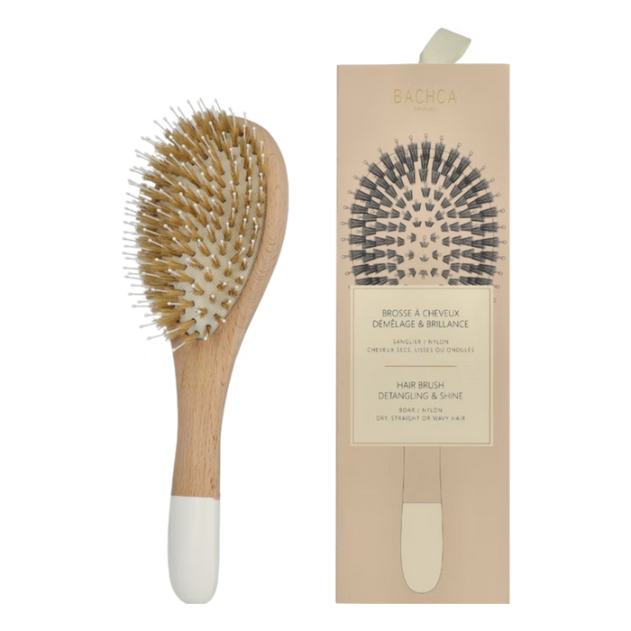 Bachca Natural Wood Detangling & Shine Hair Brush with Boar Bristles and Nylon Pins – Large (22cm)
