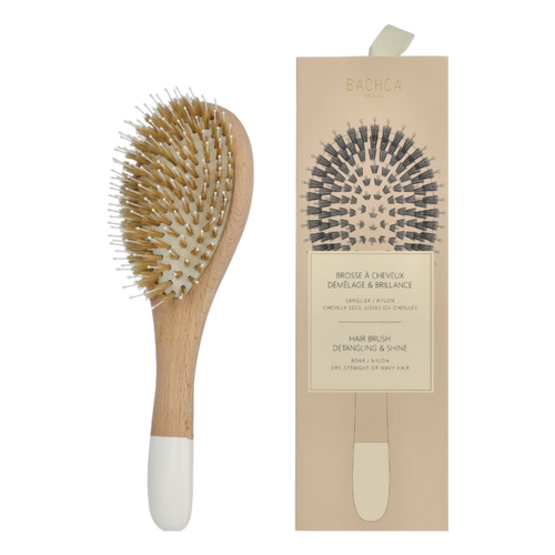 Bachca Natural Wood Detangling & Shine Hair Brush with Boar Bristles and Nylon Pins – Large (22cm)