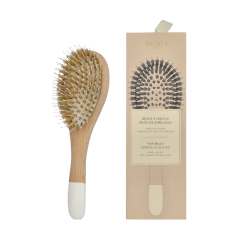 Bachca Natural Wood Detangling & Shine Hair Brush with Boar Bristles and Nylon Pins – Small (18.5cm)