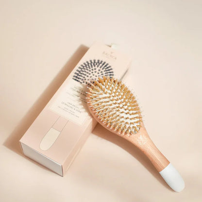 Bachca Natural Wood Detangling & Shine Hair Brush with Boar Bristles and Nylon Pins – Large (22cm)