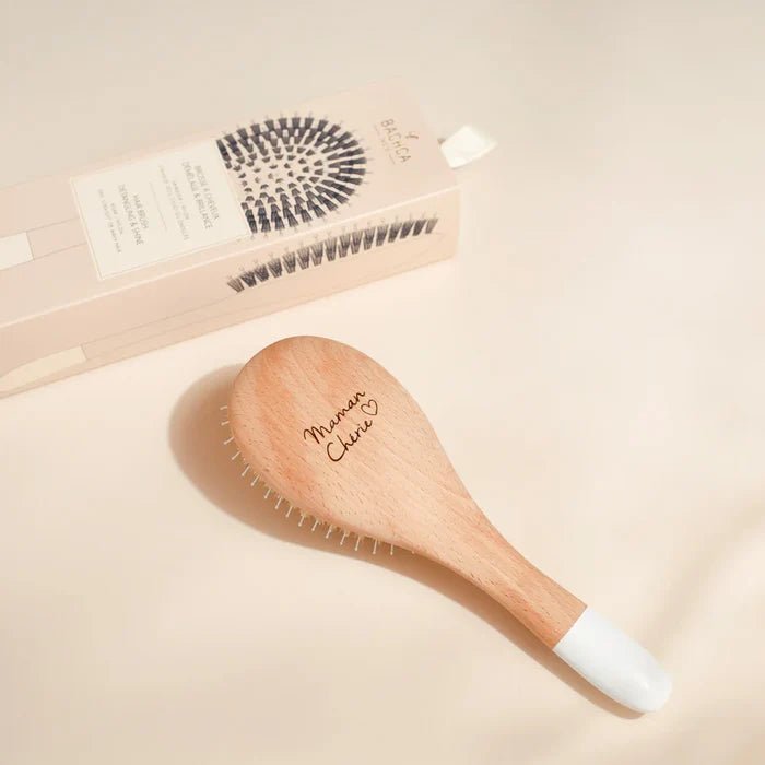 Bachca Natural Wood Detangling & Shine Hair Brush with Boar Bristles and Nylon Pins – Small (18.5cm)