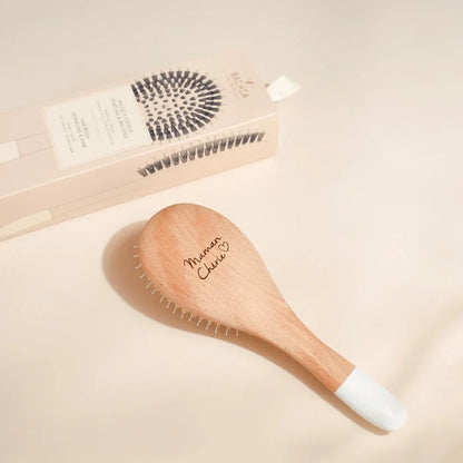 Bachca Natural Wood Detangling & Shine Hair Brush with Boar Bristles and Nylon Pins – Small (18.5cm)