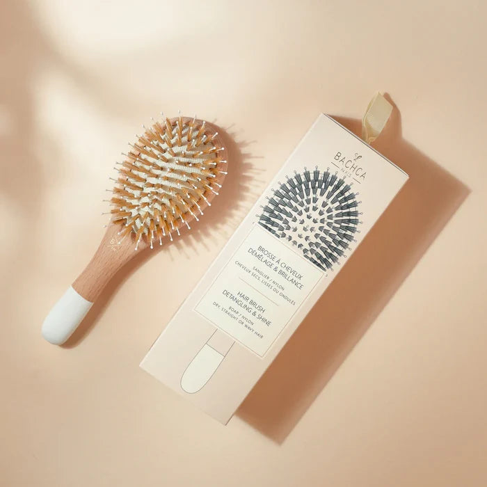 Bachca Natural Wood Detangling & Shine Hair Brush with Boar Bristles and Nylon Pins – Small (18.5cm)