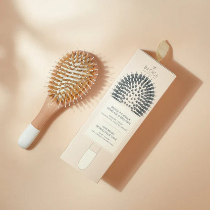 Bachca Natural Wood Detangling & Shine Hair Brush with Boar Bristles and Nylon Pins – Small (18.5cm)