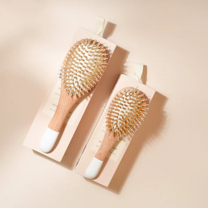 Bachca Natural Wood Detangling & Shine Hair Brush with Boar Bristles and Nylon Pins – Large (22cm)
