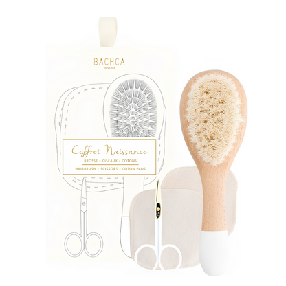 Bachca Newborn Gift Set – Baby Care Kit with Goat Hair Brush, Nail Scissors & Cotton Pads