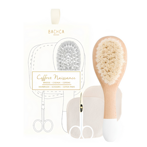 Bachca Newborn Gift Set – Baby Care Kit with Goat Hair Brush, Nail Scissors & Cotton Pads
