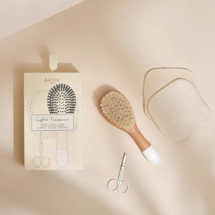 Bachca Newborn Gift Set – Baby Care Kit with Goat Hair Brush, Nail Scissors & Cotton Pads