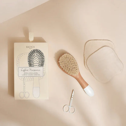 Bachca Newborn Gift Set – Baby Care Kit with Goat Hair Brush, Nail Scissors & Cotton Pads