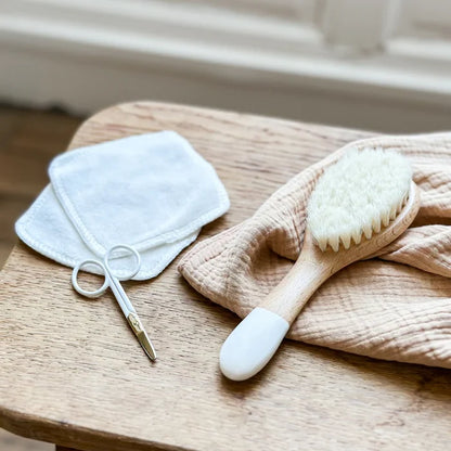 Bachca Newborn Gift Set – Baby Care Kit with Goat Hair Brush, Nail Scissors & Cotton Pads