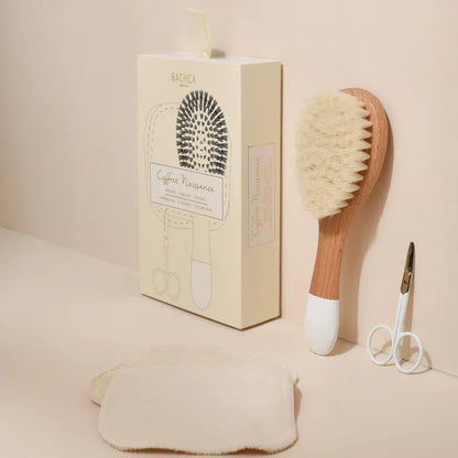 Bachca Newborn Gift Set – Baby Care Kit with Goat Hair Brush, Nail Scissors & Cotton Pads