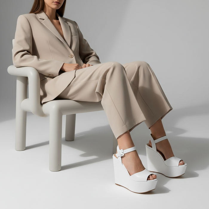 Beth Platform Leather White worn by a model