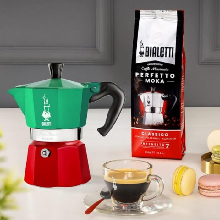 Bialetti Moka Express Tricolor 3 Cup Coffee Maker