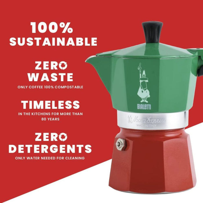 Bialetti Moka Express Tricolor 3 Cup Coffee Maker