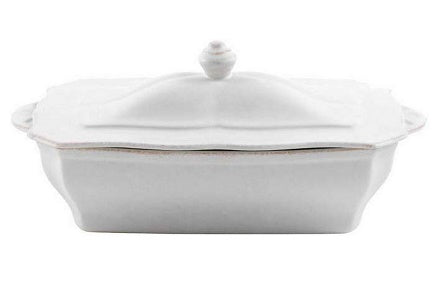 Casafina Stoneware Ceramic Impressions Collection Rect. Covered Casserole 12.75'' x 7.25'' H5.5'' 62.5oz White