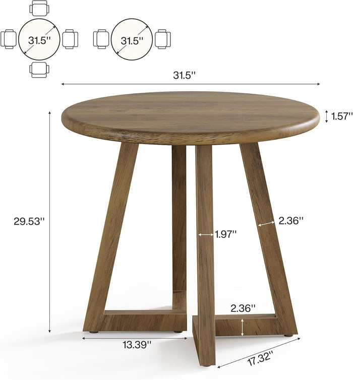 Compact Round Conference Table, 31.5-Inch Office Meeting Desk for Four People in Brown