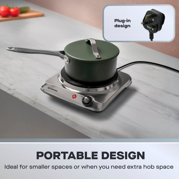 Daewoo Single 1500W Hot Plate Hob - Stainless Steel | 874976 from Daewoo - DID Electrical