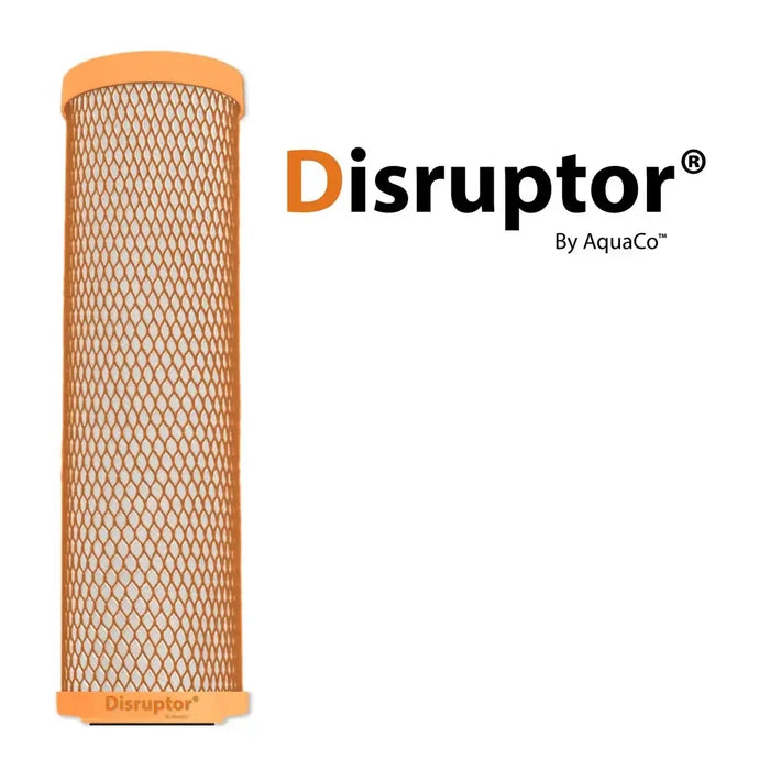 AquaCo Disruptor Replacement Filter 10x2.5 inches, showing the clean filter element designed for water filtration systems.