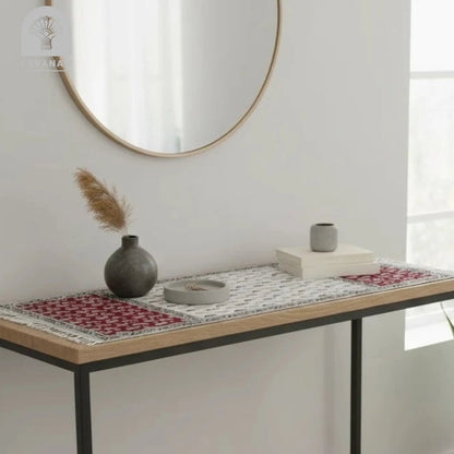 Dual Harmony Runner, Rectangular Cotton Tablecloth, Handmade Faranam