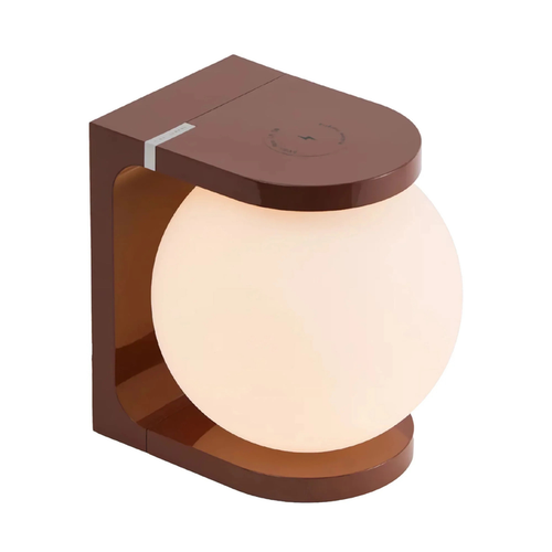 Fine Lumens Plat Max Desk Lamp – Globe Orb LED Ambient Nightstand Light & Wireless Charging Pad, 6.5" H, Coffee Brown