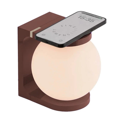 Fine Lumens Plat Max Desk Lamp – Globe Orb LED Ambient Nightstand Light & Wireless Charging Pad, 6.5" H, Coffee Brown