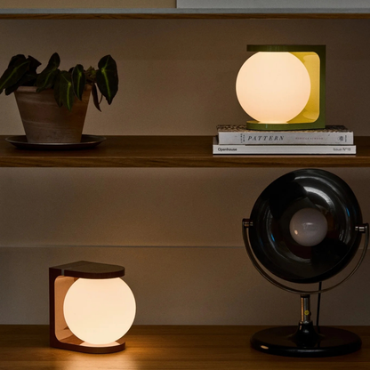 Fine Lumens Plat Max Desk Lamp – Globe Orb LED Ambient Nightstand Light & Wireless Charging Pad, 6.5" H, Coffee Brown