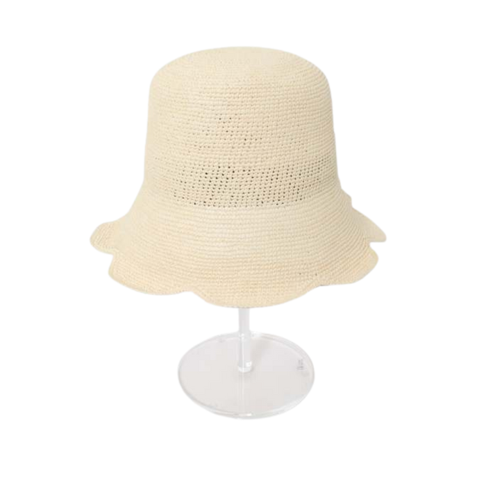 Freya Women's Packable Scallop Crochet Bucket Hat - Natural (S/M)