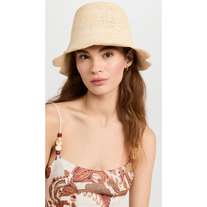 Freya Women's Packable Scallop Crochet Bucket Hat - Natural (S/M)