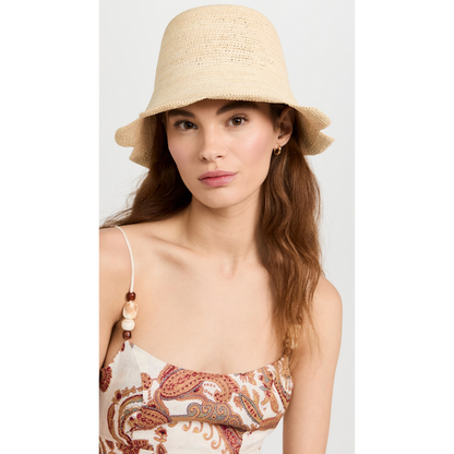 Freya Women's Packable Scallop Crochet Bucket Hat - Natural (S/M)