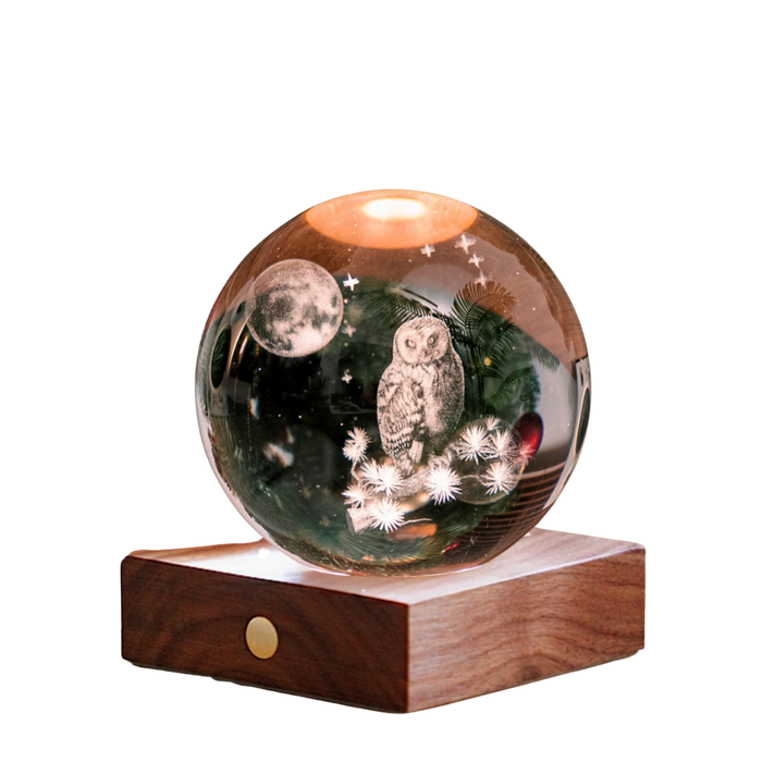 Gingko Design Amber Crystal Light 3D Laser-Engraved - The Owl Moon