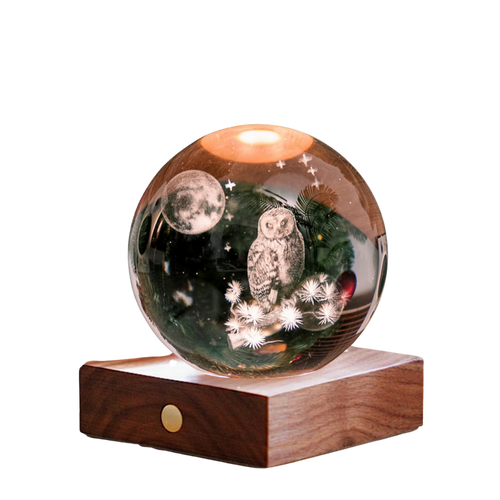 Gingko Design Amber Crystal Light 3D Laser-Engraved - The Owl Moon
